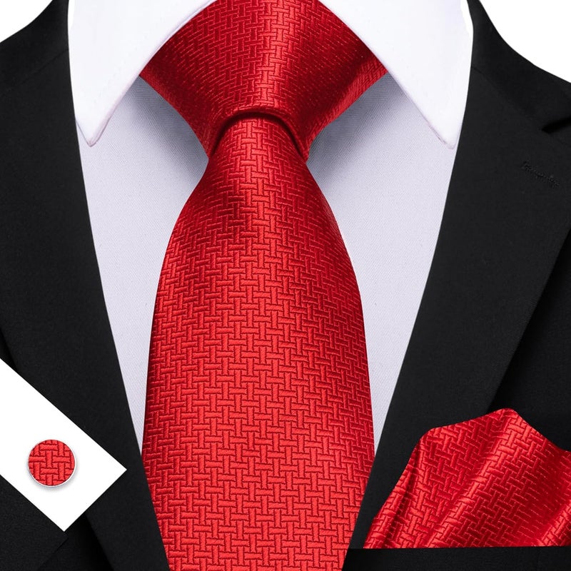 Barry.Wang Store Tie Sets for Men Silk Stripe Necktie Woven Checkered Handkerchief Cufflinks Formal Business Wedding - Image 3
